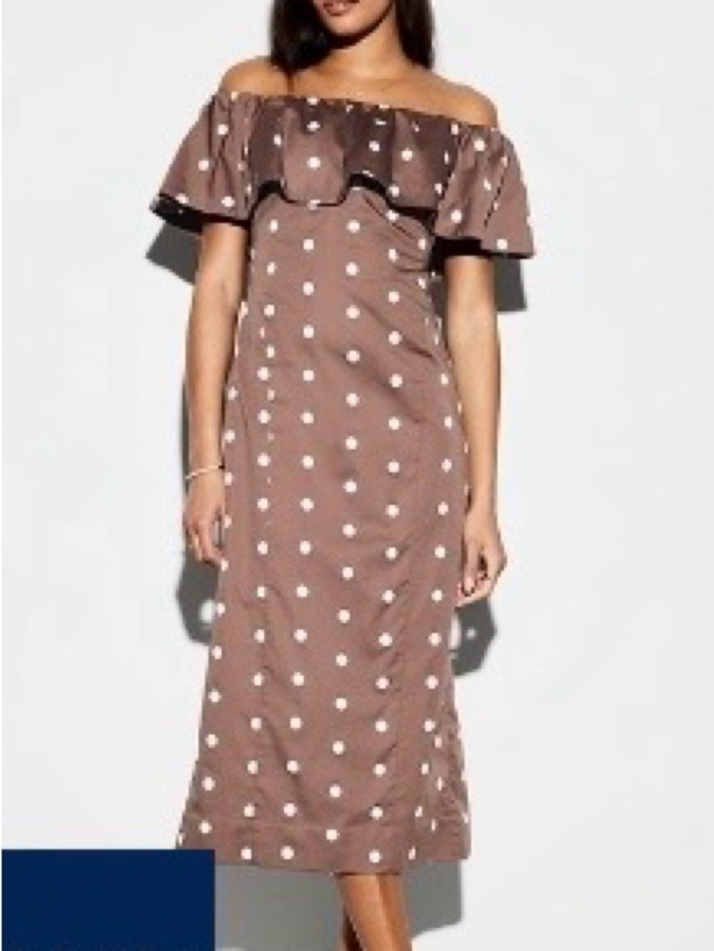 Old Navy Off-Shoulder Polka Dot Midi Dress - Brown & White